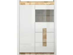 Vitrina 2 puertas 2 cajones con LED Helios Blanco lacado y Madera