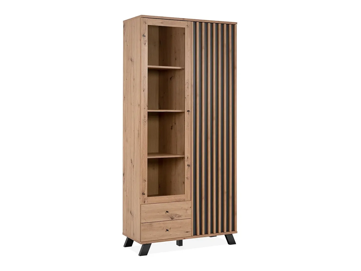Vitrina 2 Puertas y 2 Cajones Decoración Roble L92 cm - Lublin