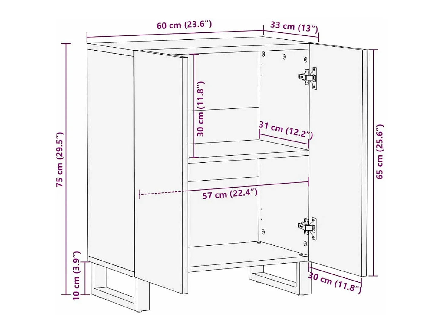 Vitrina 60 x 33.5 x 75 cm Madera maciza de Mango
