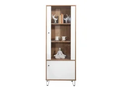 Vitrina Alta | 2 Puertas | Laminado Sintético Color Roble | Frentes en DM Lacado Blanco Mate | Medidas: 170,2 cm Alto x 40 cm Fondo x 68,4 cm Ancho