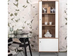 Vitrina Alta | 2 Puertas | Laminado Sintético Color Roble | Frentes en DM Lacado Blanco Mate | Medidas: 170,2 cm Alto x 40 cm Fondo x 68,4 cm Ancho