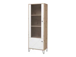 Vitrina Alta | 2 Puertas | Laminado Sintético Color Roble | Frentes en DM Lacado Blanco Mate | Medidas: 170,2 cm Alto x 40 cm Fondo x 68,4 cm Ancho