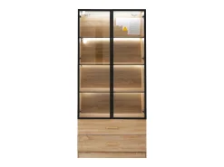 Vitrina, aparador alto con 2 cajones y 2 puertas de cristal - 75 X 34,5 X 170 cm - Madera MDF - Marrón