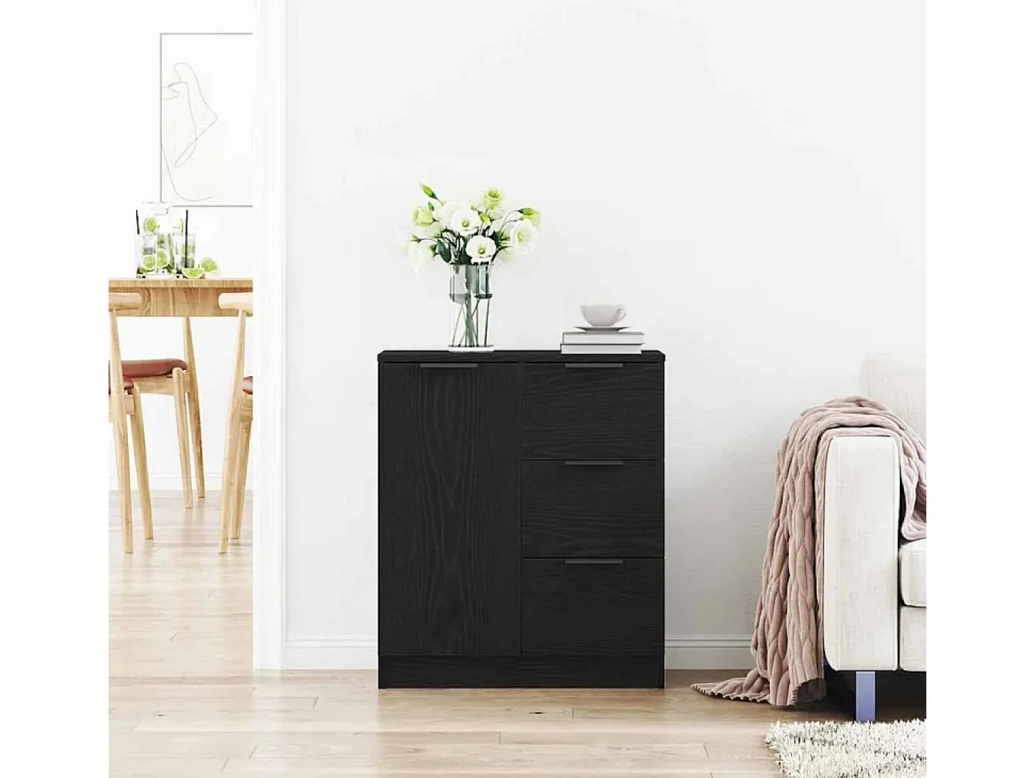 Vitrina con cajón Negro 60 x 30 x 70 cm Madera contrachapada