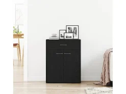 Vitrina con cajón Negro 60 x 30 x 75 cm Madera contrachapada
