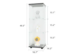 Vitrina de cristal con 3 estantes, 127 x 45 x 14 cm, vitrina de pie, vitrina para salón, color negro