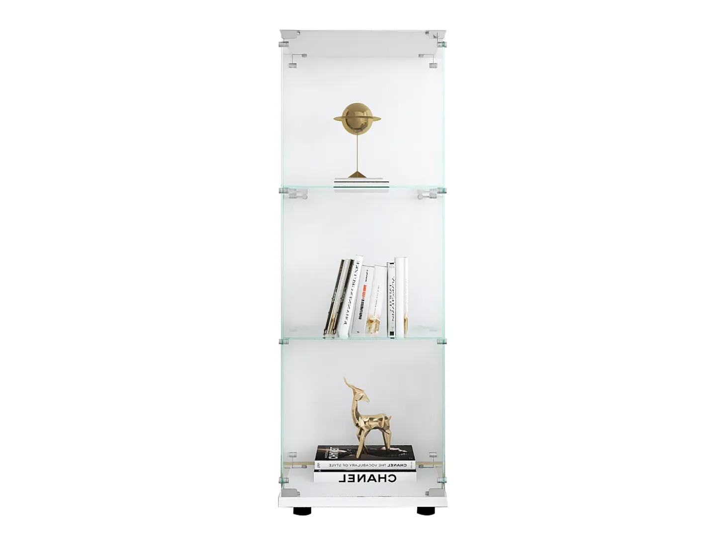 Vitrina de cristal con 3 estantes, 127 x 45 x 14 cm, vitrina de pie, vitrina para salón, color blanco