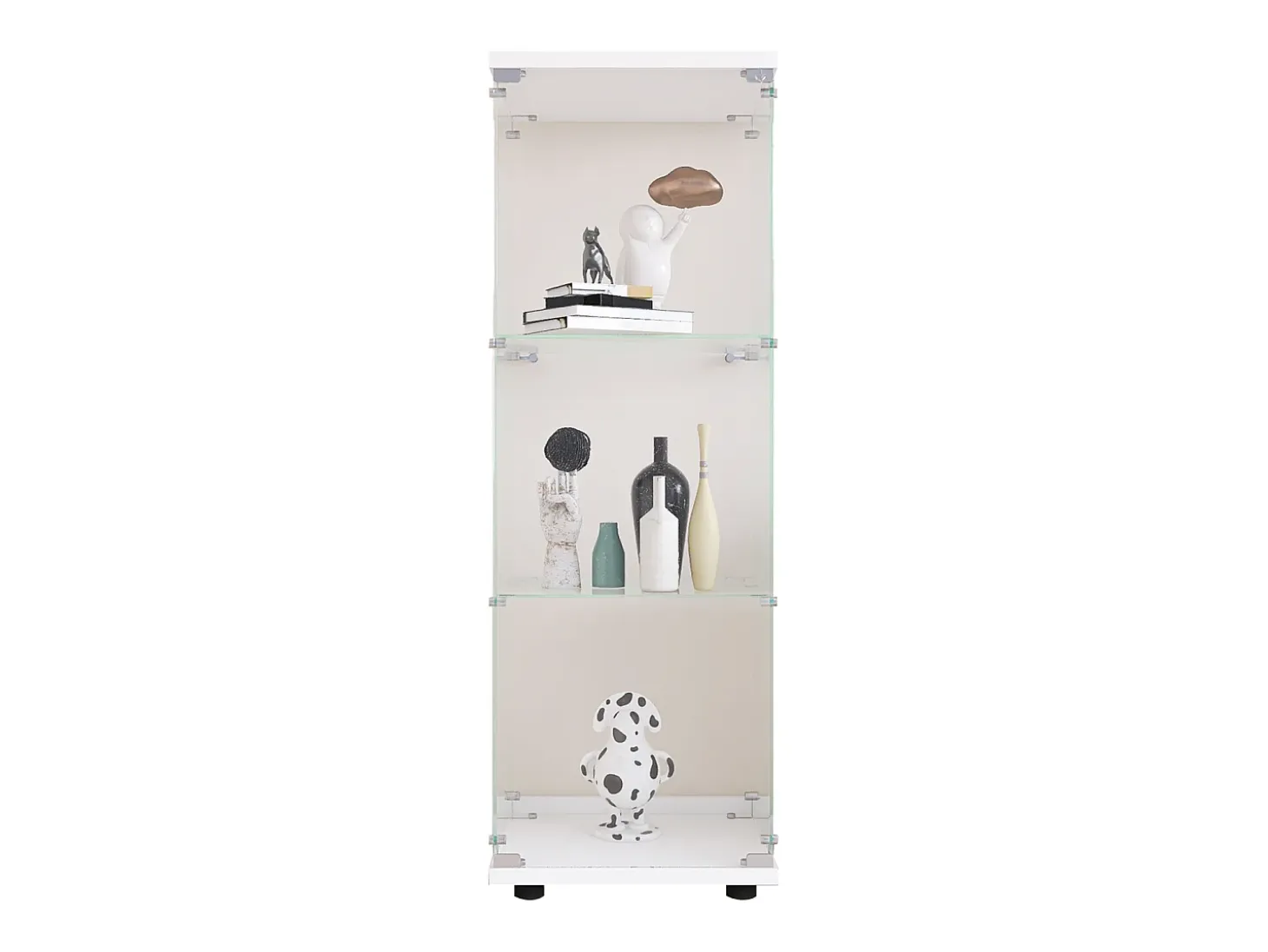 Vitrina de cristal con 3 estantes, 127 x 45 x 14 cm, vitrina de pie, vitrina para salón, color blanco