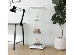 Vitrina de cristal con 3 estantes, 127 x 45 x 14 cm, vitrina de pie, vitrina para salón, color blanco