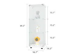 Vitrina de cristal con 3 estantes, 127 x 45 x 14 cm, vitrina de pie, vitrina para salón, color blanco