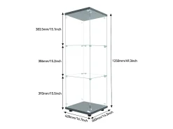 Vitrina de cristal con iluminación LED, 1 puerta y 3 compartimentos, 125 x 40 x 36 cm, color negro