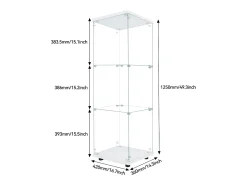 Vitrina de cristal con iluminación LED, 1 puerta y 3 compartimentos, 125 x 40 x 36 cm, Blanco