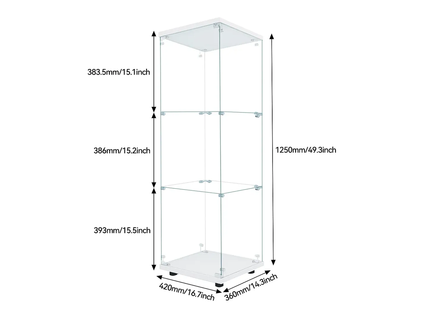 Vitrina de cristal con iluminación LED, 1 puerta y 3 compartimentos, 125 x 40 x 36 cm, Blanco