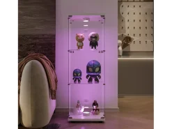 Vitrina de cristal con iluminación LED, 1 puerta y 3 compartimentos, 125 x 40 x 36 cm, Blanco