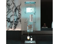 Vitrina de cristal de 4 capas con iluminación LED, vitrina para salón, vitrina de colección, color blanco