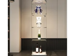 Vitrina de cristal de 4 capas con iluminación LED, vitrina para salón, vitrina de colección, color blanco