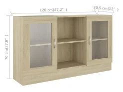 Vitrina de madera contrachapada color roble 120x30,5x70 cm