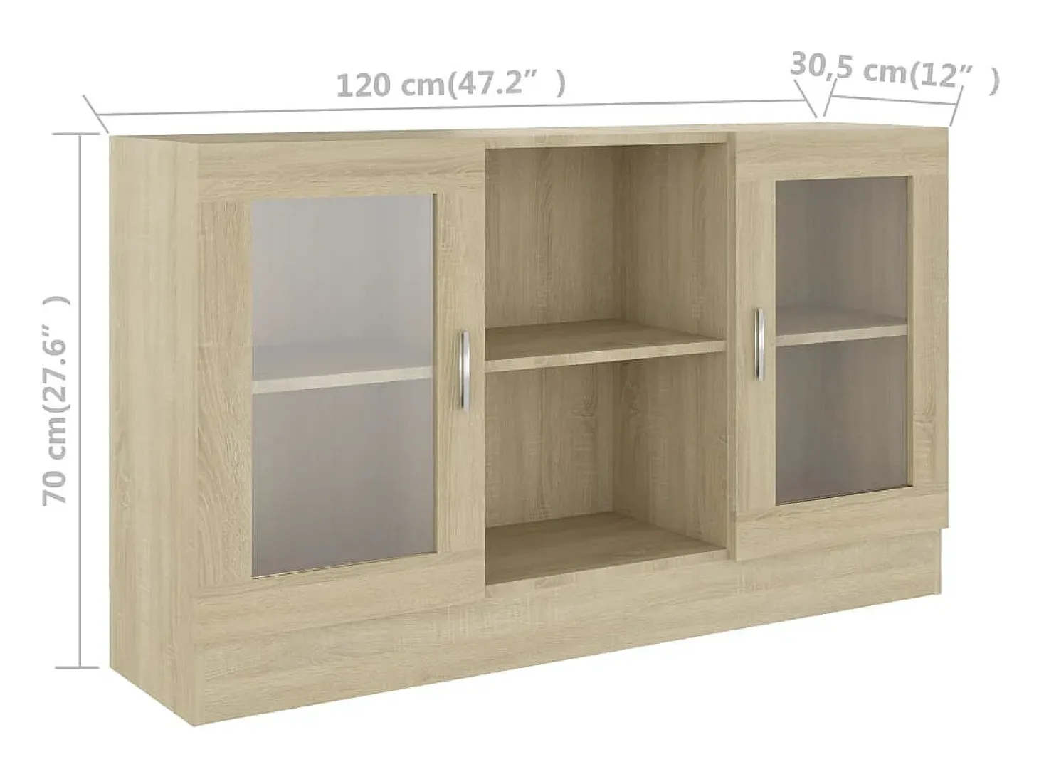 Vitrina de madera contrachapada color roble 120x30,5x70 cm