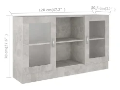 Vitrina de madera de ingeniería gris 120x30,5x70 cm