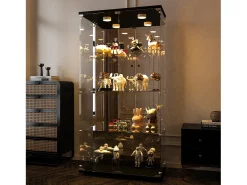 Vitrina de modelismo, Transparente, 80 x 36 x 164 cm, Cocina, Contemporánea, Vidrio templado, Negro