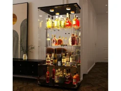 Vitrina de modelismo, Transparente, 80 x 36 x 164 cm, Cocina, Contemporánea, Vidrio templado, Negro