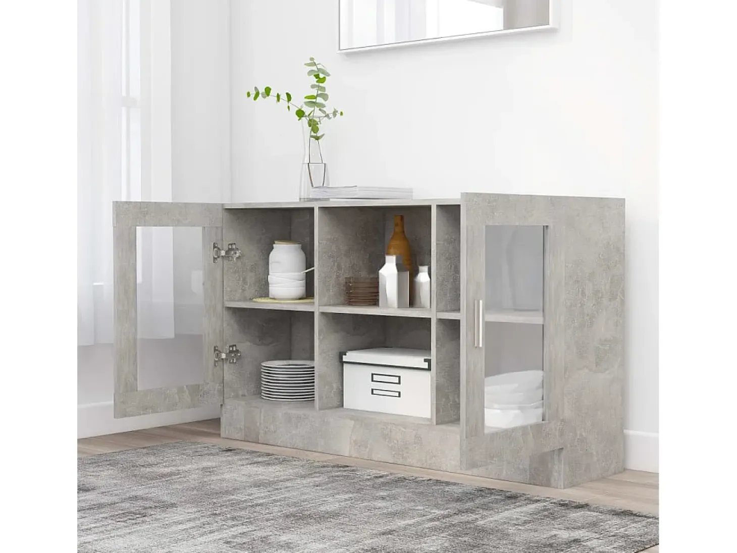Vitrina gris hormigón 120x30,5x70 cm Madera de ingeniería
