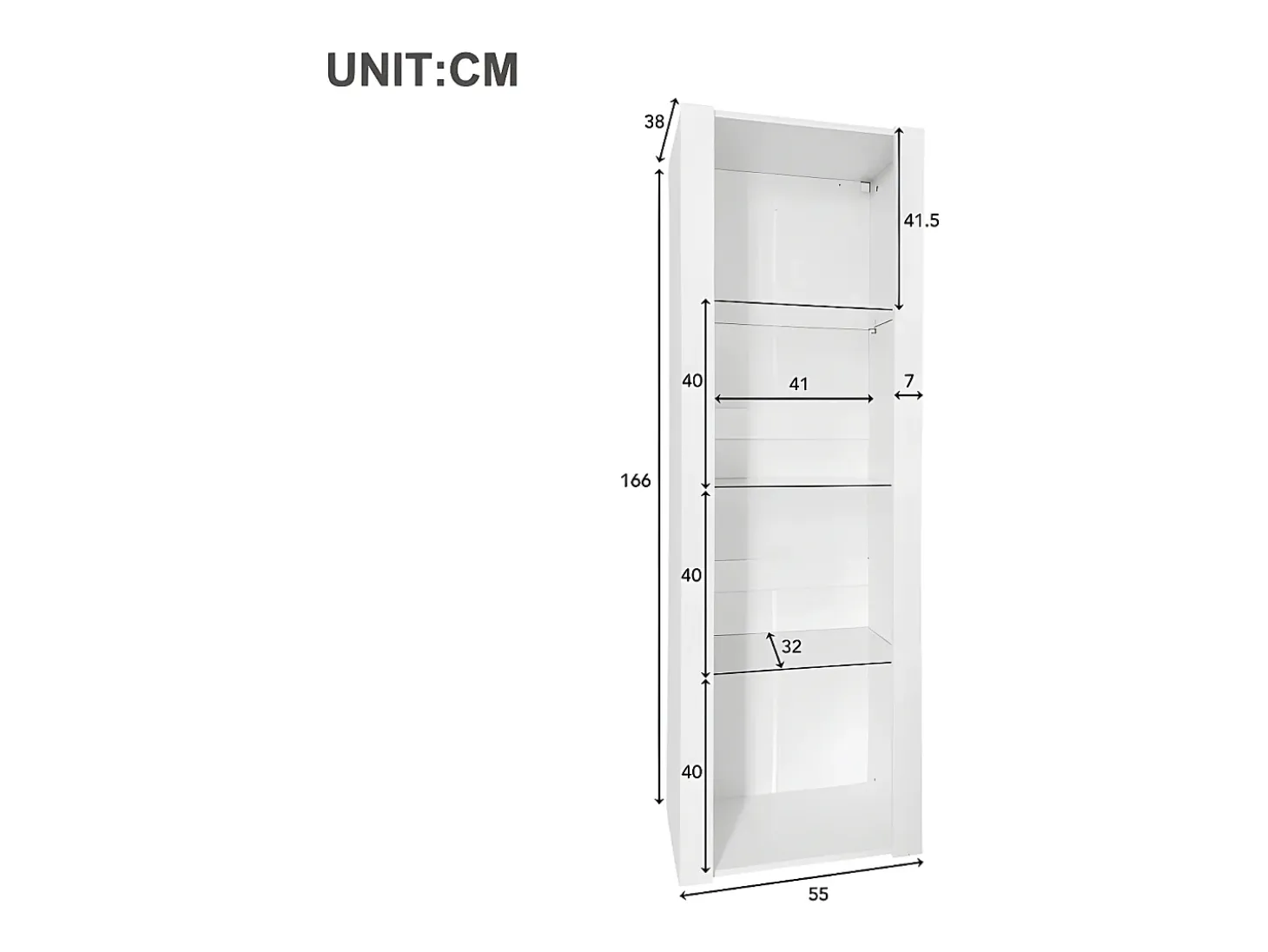 Vitrina L 166 cm con LED - 3 estantes de cristal - Blanco