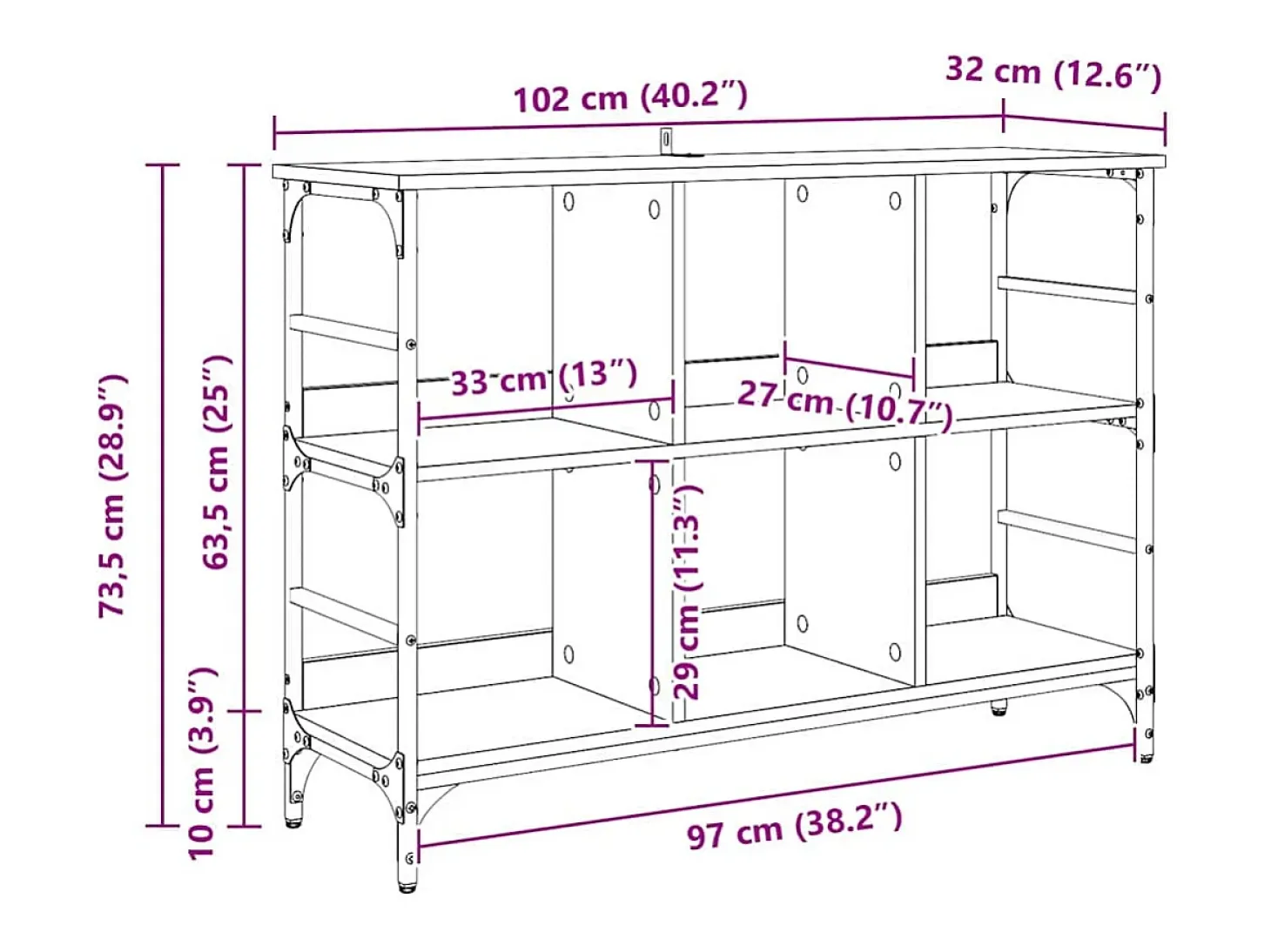 Vitrina Negro 102 x 32 x 73.5 cm Madera contrachapada