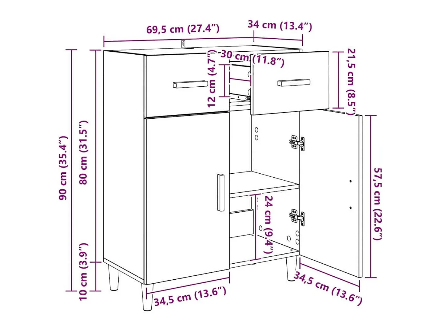 Vitrina Roble artisan 34 x 69.5 x 89 cm Madera contrachapada