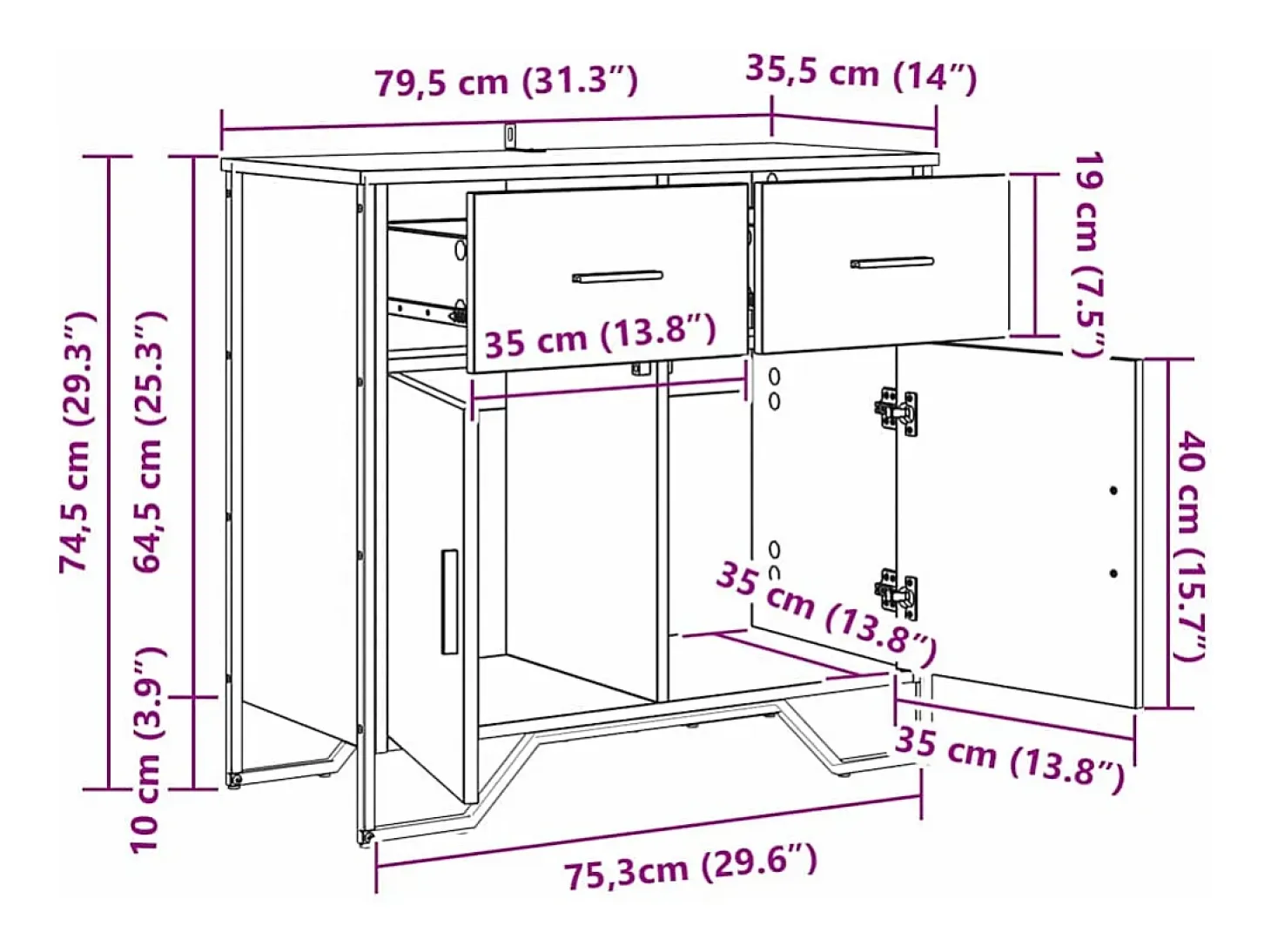 Vitrina Roble negro 79.5 x 35.5 x 74.5 cm Madera contrachapada