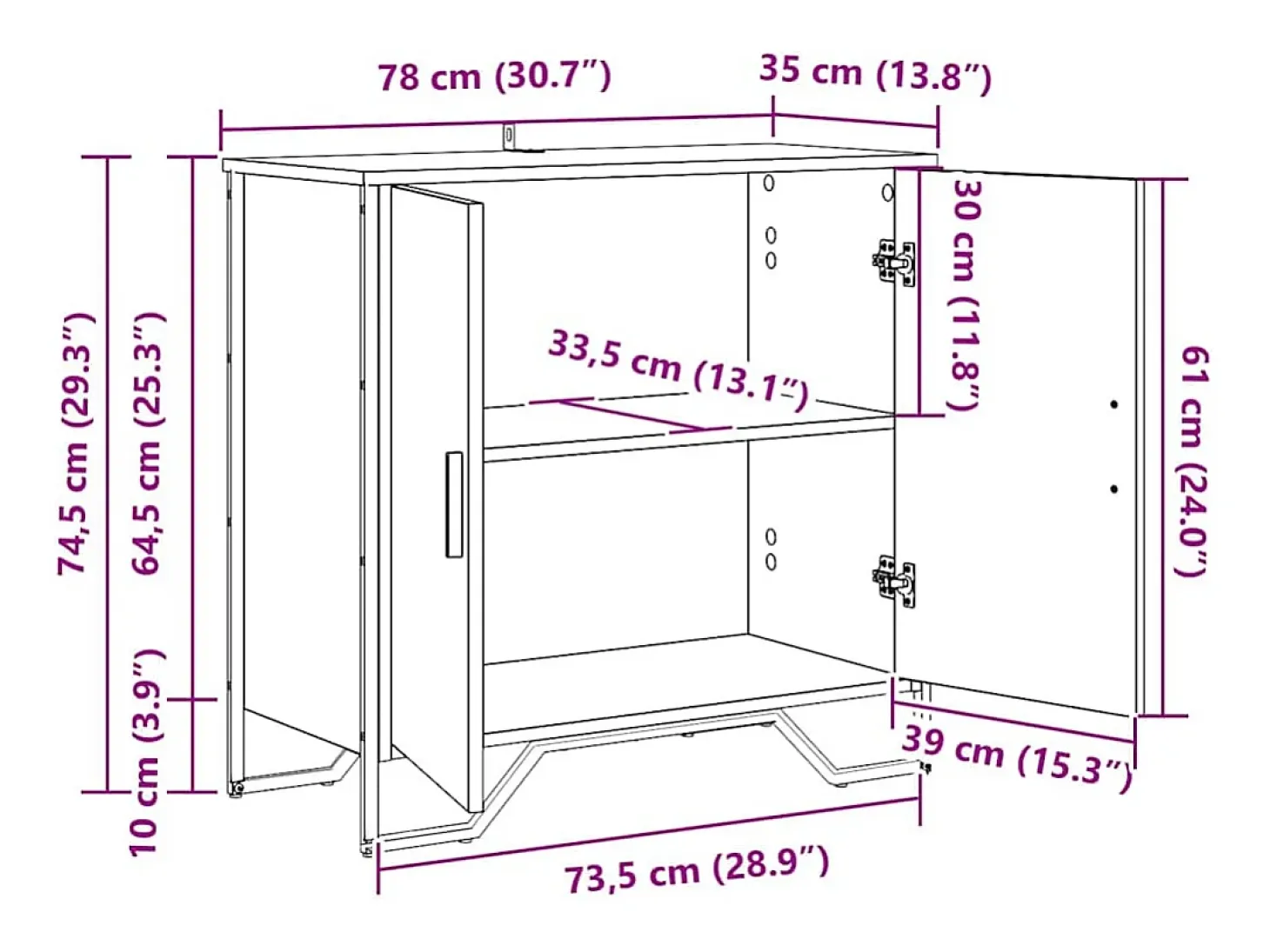 Vitrina Roble negro 78 x 35.5 x 74.5 cm Madera contrachapada