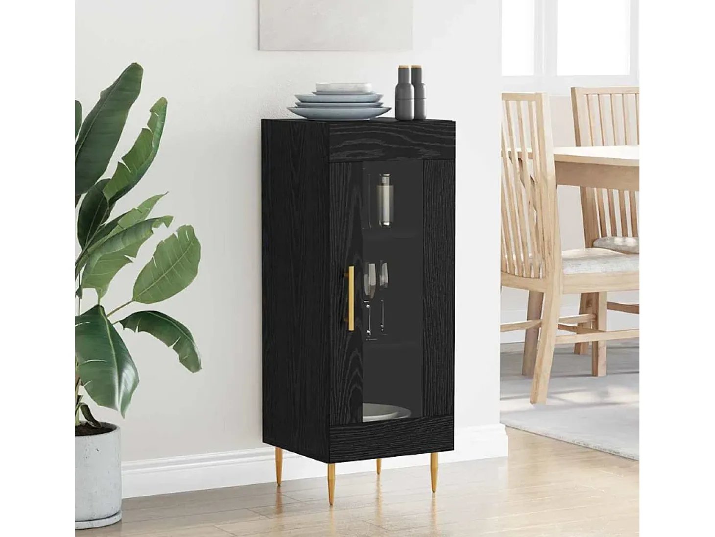Vitrina Roble negro 34 x 34.5 x 90 cm Madera contrachapada