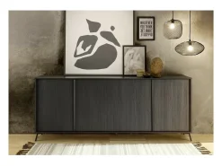 Vitrina suspendida pequeño modelo, color roble, para salón, colección SWITCH, puerta acristalada con LED incluidos.