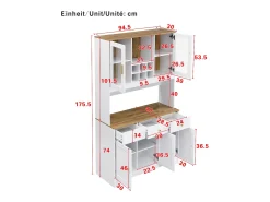 Vitrina 94.5x30x175.5 cm - 3 cajones y 5 puertas - superficie de aspecto madera - blanco