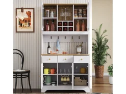 Vitrina 94.5x30x175.5 cm - 3 cajones y 5 puertas - superficie de aspecto madera - blanco
