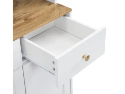 Vitrina 94.5x30x175.5 cm - 3 cajones y 5 puertas - superficie de aspecto madera - blanco