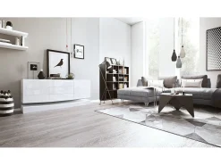 Vladon Aparador City, blanco mate/blanco de alto brillo - Cómoda moderna para su salón (178 x 72 x 38 cm)