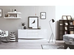 Vladon Aparador City, blanco mate/blanco de alto brillo - Cómoda moderna para su salón (178 x 72 x 38 cm)