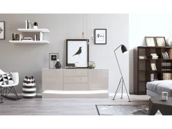 Vladon Aparador City, blanco mate/gris arena de alto brillo con LED - Cómoda moderna para su salón (178 x 72 x 38 cm)