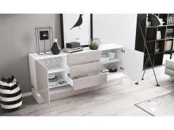 Vladon Aparador City, blanco mate/gris arena de alto brillo con LED - Cómoda moderna para su salón (178 x 72 x 38 cm)