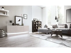 Vladon Aparador City, blanco mate/gris arena de alto brillo con LED - Cómoda moderna para su salón (178 x 72 x 38 cm)