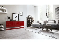Vladon Aparador City, blanco mate/burdeos de alto brillo - Cómoda moderna para su salón (178 x 72 x 38 cm)