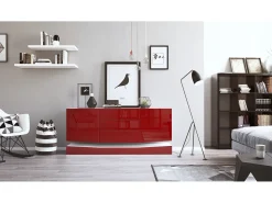 Vladon Aparador City, blanco mate/burdeos de alto brillo - Cómoda moderna para su salón (178 x 72 x 38 cm)