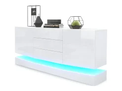 Vladon Aparador City, blanco mate/blanco de alto brillo con LED - Cómoda moderna para su salón (178 x 72 x 38 cm)