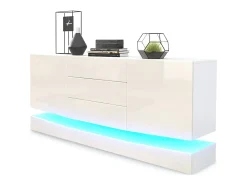 Vladon Aparador City, blanco mate/crema de alto brillo con LED - Cómoda moderna para su salón (178 x 72 x 38 cm)