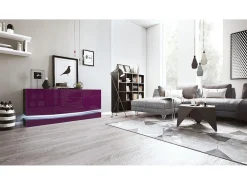 Vladon Aparador City, negro mate/zarzamora de alto brillo con LED - Cómoda moderna para su salón (178 x 72 x 38 cm)