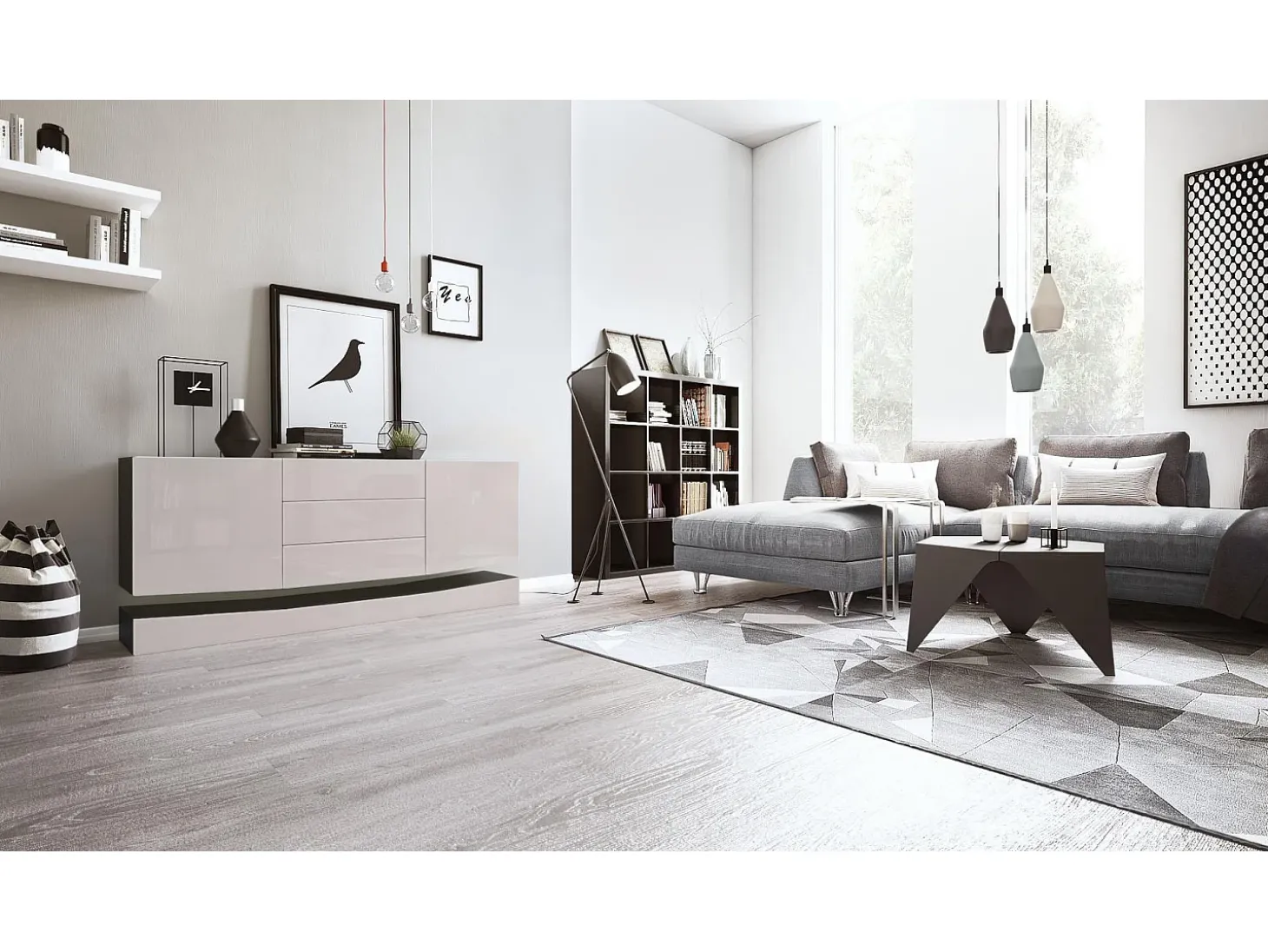 Vladon Aparador City, negro mate/gris arena de alto brillo - Cómoda moderna para su salón (178 x 72 x 38 cm)
