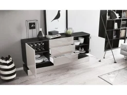 Vladon Aparador City, negro mate/gris arena de alto brillo - Cómoda moderna para su salón (178 x 72 x 38 cm)