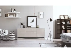 Vladon Aparador City, negro mate/gris arena de alto brillo - Cómoda moderna para su salón (178 x 72 x 38 cm)