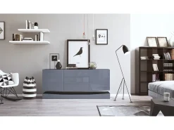 Vladon Aparador City, negro mate/gris de alto brillo - Cómoda moderna para su salón (178 x 72 x 38 cm)